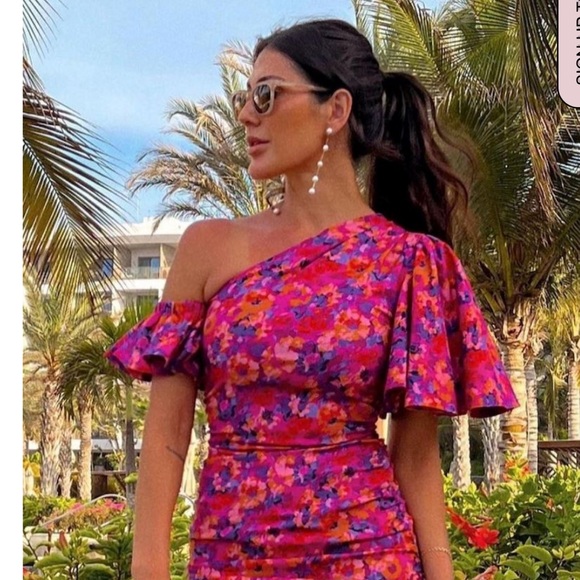 NWT Sofia the Label Willow Ruched One Shoulder Mini Dress - Floral - Size 6 - Picture 7 of 15